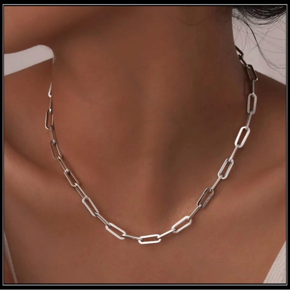 Clearance! 14k WHITE GOLD WIDE LINK PAPERCLIP CHAIN CHOKER ADJUSTABLE NECKLACE